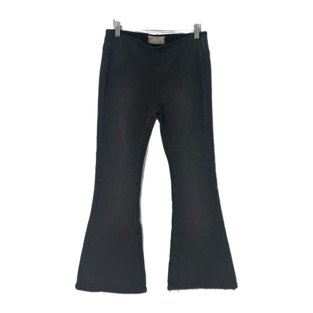 Free People Jeans 28 Penny Pull On Flare Black Bell Bottoms Elastic Waist Boho